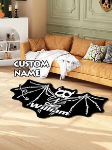 1pc Customized Bat Faux Cashmere Carpet, Personalized Text Halloween Bat Carpet, Soft Faux Cashmere Carpet, Fashionable Colorful Cute Unique Personalized Gift, Perfect For Halloween Or Christmas Home Decor - Black - View 3