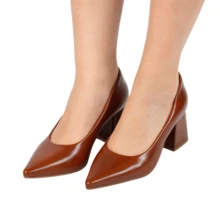 Women's Pumps Pointed Toe Thick Heel Medium Block Stable Comfort Luxury Modern Casual Classic Formal Work Office - 駝色 - 查看 5