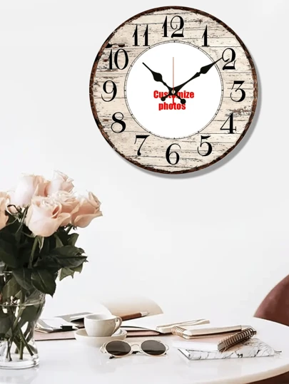 Customizable Silent Wooden Wall Clock 10- 12 Inch Round Modern Design, Personalized Photo Option, Battery Operated (AA Battery Not Included), Perfect For Anniversaries, Birthdays, And Home Decor, Easy To Assemble, Home Decor Clock | Photo Wall Clock | Decorative Clock Hands, Clock Wall Decor