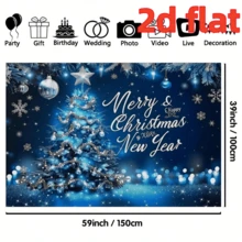 1. A 2D Flat "Happy Christmas" Background Banner, Featuring A Winter Blue Background, A Magical Fairyland-Like Snow Christmas Tree, And The Pattern Of "Merry Christmas, Happy New Year" - A Polyester Material Banner, Available In Various Sizes