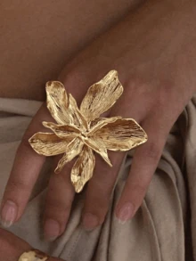 1 件独特的 5 瓣 3D 花朵开口戒指 - A - 查看 4