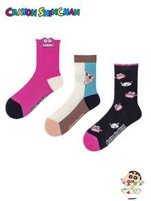 CRAYON SHINCHAN 3 أزواج من الجوارب ذات نمط الرسوم المتحركة الكرتونية لشين تشان، مناسبة للأزياء اليومية للنساء وكهدايا لحفلات المناسبات