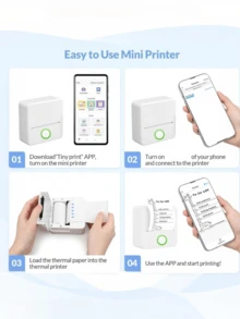1pc Portable Mini Wireless Printer, Small Home Bluetooth Photo Printer, Ink-Free Thermal Printing, One-Click Printing, Clear Content, Compact And Convenient, Instant Capture, Search And Print, Record Wonderful Moments, Perfect Christmas, New Year, Birthday Gift For Friends And Family