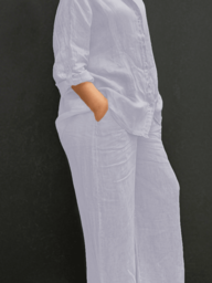 Spring, Summer, Autumn Casual Polo Collar Cardigan, Versatile Solid Color Elegant Blouse Top, Suitable For Beach, Daily Commute, Work, Shopping, Soft & Comfortable Fabric, Elastic Waist Loose Pants, 2 Pieces Set