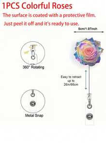 1 pieza Clip de insignia telescópico de rosa arcoíris - Objeto pequeño de moda DIY, Clip de metal, Fácil de colgar en forenses, Es un objeto pequeño práctico para lugares de oficina, exposiciones, escuelas, hospitales, trabajadores de oficina para resaltar sus carretes de insignia personalizados de autoensamblaje, el portador de insignia es muy adecuado para médicos, enfermeras y personal de oficina de maestros voluntarios