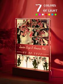 Placa de foto de acrílico personalizada con luz LED nocturna, regalos personalizados para parejas, familia, amigos, aniversarios, decoración del hogar. 1 pieza ornamental, exquisita, estilizada, sobria, moderna personalizada, única. Regalos ideales para él, ella, novio, novia, papá, mamá, familia, amigos para aniversarios, Día de San Valentín, Día de la Madre, cumpleaños - 7 fotos + nombre - Ver 10