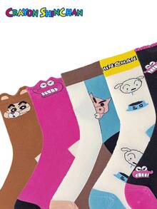 CRAYON SHINCHAN 3 أزواج من الجوارب ذات نمط الرسوم المتحركة الكرتونية لشين تشان، مناسبة للأزياء اليومية للنساء وكهدايا لحفلات المناسبات