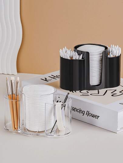 2-In-1 Multifunctional Makeup Organizer Box | Clear View & Puff Holder, Minimalist Vanity Desktop Storage Jar | Festival Gift Idea & Portable Travel Cosmetic Case