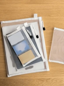 5/3/2/1Transparent Mesh Zipper File Bag A4/A5/A6 Nylon Information Document Bag Puzzle Toys Sorting Bag Pencil Pouch Folder Storage Bag Office Stationery Supplies