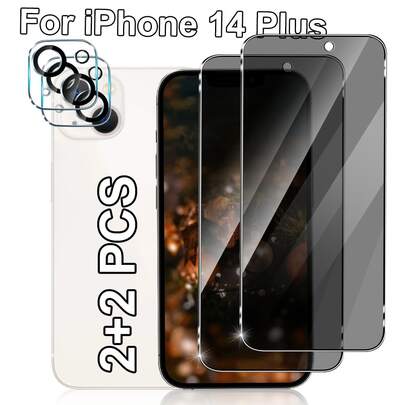 2 Packs Of Privacy Screen Protectors For Iphone 14/Iphone 14 Plus/Iphone 14 Pro/Iphone 14 Pro Max, With 2 Packs Of Camera Lens Protectors, Anti Spy Te