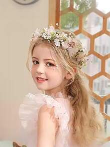 1件女士花环头饰头箍头箍公主超仙丝带珍珠头箍婚礼花儿童头箍珍珠发箍女孩演出甜美配饰韩版超仙新款丝带花礼物 - 彩色 - 查看 1