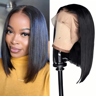Eulisi 13x4 Lace Front Short Straight Bob Wig, Pre-Plucked With Baby Hair, Remy Brazilian Human Hair Wig, Natural Color, 8-12 Inches