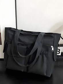 Fashion Solid Color Multi-Pocket Tote Bag With Coin Purse, Women Bag With Dime Bag, School Bag, Large Capacity, Portable, Classic Casual, Business Casual, For Teen Girls Women College Students, White-Collar Workers School Handbag, School Bookbag, Back To School Bags, Waterproof, Laptop Compartment, Lightweight, Foldable, Suitable For Teen Girls Women College Students, Teacher, Perfect For Back To School, First Day Of School, Middle School, High School, Tote Bags For School,College Essentials - màu đen - Xem 7