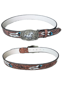 1 pieza Cinturón (PU) con patrón de caballo y remaches estilo vaquero occidental, adecuado para uso diario, regalo perfecto para otoño, Halloween - Café - Ver 4