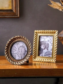 一套随机照片纸复古美式精致雕花树脂相框，墙面装饰画，桌面摆件，法式复古雕花相框，复古浪漫，独特精致雕花相框，适用于客厅、卧室、办公室、工作室、画廊，记录日常生活中的珍贵瞬间 - 彩色 - 查看 1