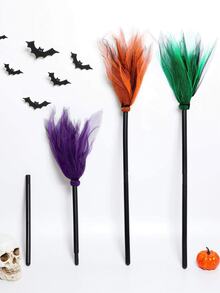 1 pieza Escoba de bruja/Escoba mágica multicolor desmontable con diseño de malla, unisex, adecuada para baile de disfraces/fiesta temática/disfraz de Halloween/fiesta de Navidad - Multicolor - Ver 5