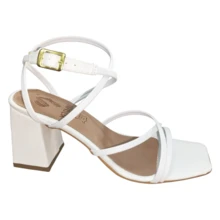 Sandalia Tacón Ancho Alto 7.5 Cm Tiras Delgadas Punta Cuadrada - Blanco - Ver 3