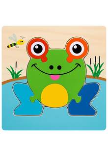 Wooden Puzzle Animals Shapes Characters Educational Sensory Montessori Children's Toy - CON ẾCH - Xem 5