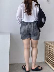 Tie-dye pantalones cortos deportivos casuales femeninos verano suelta versión coreana de la chica picante de cintura alta delgada A-line pantalones de pierna ancha - Gris - Ver 5