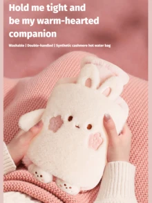 1 件男女通用卡通植绒热水袋，大容量，可重复填充，防爆，防漏，可拆卸，温暖暖手器，适合冬季户外露营、旅行、家庭、办公室、学校、宿舍、日常使用
