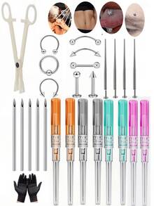 11pcs/Set Sterile Mixed Size Stainless Steel Piercing Tools. 9pcs Piercing Tools + Tweezers Gloves, Suitable For IV Catheter Sealing Paper Strips (14G 16G 18G 20G), Random Color & Text, Hollow Piercing Hole, Applicable For Men & Women Ear, Nose, Navel, Lip, Eyebrow, Tongue, Cartilage Piercing Beauty Tools - Multicolor B - View 13