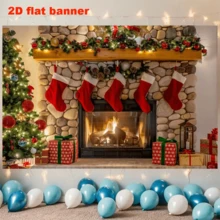 1 件圣诞壁炉红色长袜背景装饰、房间、摄影工作室道具 - 多用途家居装饰横幅,适用于家居装饰、派对、工作室和户外庆祝活动 - 1個 - 查看 6