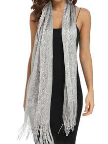 1pc Shiny Silver Thread Flat Shawl With Clasp, Suitable For Brides, Formal Dances, Graduation Ceremonies, Pair With Evening Gowns - Silver Gray - View 2