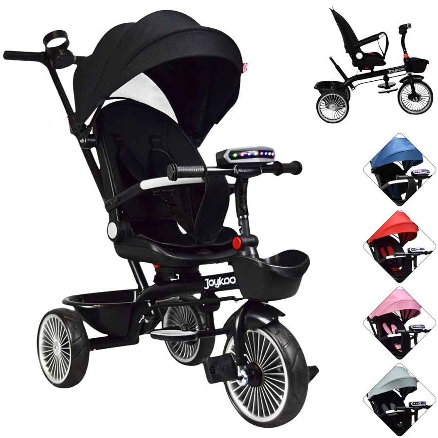 Joykoo Evolutionary Children's Tricycle With Rotating And Reclining Seat, Turret With Light And Sound, Safety Belt, Soft EVA Tires And Push Stick, Suitable From 1 Year