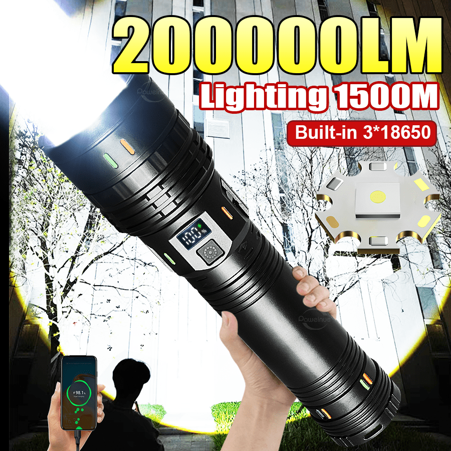 200000流明大功率LED手电筒最亮战术手电筒可充电手电筒强力远射1500米狩猎灯