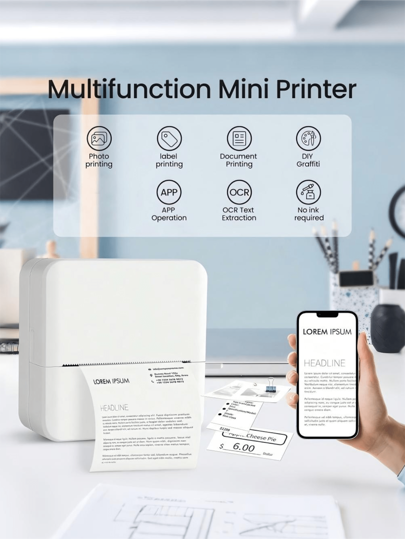 1pc Portable Mini Wireless Printer, Small Home Bluetooth Photo Printer, Ink-Free Thermal Printing, One-Click Printing, Clear Content, Compact And Convenient, Instant Capture, Search And Print, Record Wonderful Moments, Perfect Christmas, New Year, Birthday Gift For Friends And Family