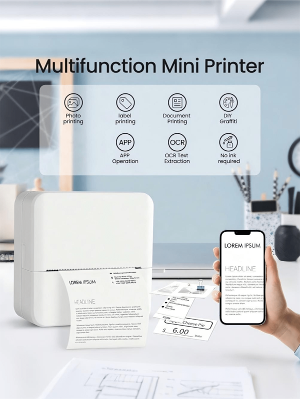 1 Stück tragbarer Mini-Wireless-Drucker, kleiner Bluetooth-Fotodrucker für Zuhause, tintenfreier Thermaldruck, Einknopf-Muster, klarer Inhalt, kompakt & praktisch, sofortige Aufnahme, Suchen & Drucken, wundervolles Leben jederzeit aufzeichnen