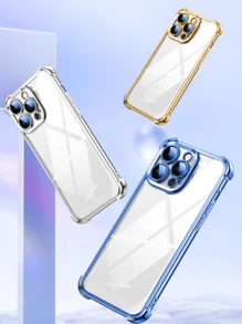 1pc Luxury Electroplated Transparent Phone Case, Compatible With IPhone 17 Air/6/7/8/X/XS/XR/11/12/13/14/15/16/16e, Galaxy S22/23/24/25/S24 FE/S25 EDGE, A04/05/06/A07/A17/A14/A15/A16/A24/A25/A34, Redmi Note 9/10/11/12/13, Redmi 9/10/12/13C 14C, OPPO, MOTO, Honor X, HW, Realme C53 C55 C61 C63 C65 C75 Pro Max Plus, Shock-Proof Transparent Dual-Layer TPU Phone Case - Gold - View 6