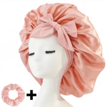 Set de 2 piezas Gorro de satén suave y sedoso con estampado floral y scrunchies para dormir por la noche, gorro de cabello de satén suave, con correas ajustables y banda de amarre con estilo - Multicolor - Ver 24