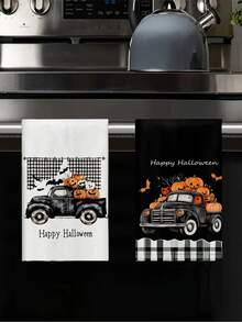 2 piezas/4 piezas/12 piezas Toallas de cocina con patrón de calabaza y coche de Halloween, toallas de baño con patrón de coche fantasma de Halloween, toallas para fiestas al aire libre de Halloween, decoración del hogar de Halloween, decoración de cocina de Halloween, estilo moderno, secado rápido, material de microfibra súper suave, rectangular, 15.75IN*23.62IN/40*60CM con estampado digital, adecuado para decoración de fiestas al aire libre, regalos de vacaciones de Halloween - Multicolor - Ver 5