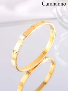 Camhanno 1/1 Set Luxury Stainless Steel Bracelet & Ring Combo, Versatile Fashion Accessories, Best Gift For Girlfriend - Gold - View 17