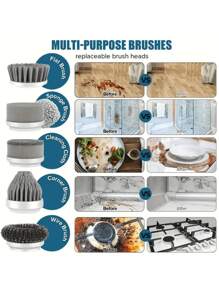 1 Set Grey Electric Rotating Brush, Bathroom Cleaning Brush Electric Brush With 6 Replaceable Brush Heads, Low Power Slow Rotation Cleaning Brush Suitable For Kitchen, Toilet, Windows Cleaning, Suitable For Graduation Gift, Bachelor Party Gift, Bridesmaid Gift, Father's Day Gift, Halloween Decoration, Halloween Gift, Bridesmaid Proposal Gift, Wedding Guest Favor, Birthday Party Decoration And Wedding Items, Wedding, Birthday Party, Anniversary, Holiday Event, Graduation Ceremony - Grey - View 5