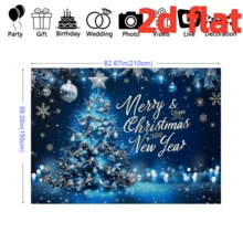1. A 2D Flat "Happy Christmas" Background Banner, Featuring A Winter Blue Background, A Magical Fairyland-Like Snow Christmas Tree, And The Pattern Of "Merry Christmas, Happy New Year" - A Polyester Material Banner, Available In Various Sizes