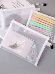 5/3/2/1Transparent Mesh Zipper File Bag A4/A5/A6 Nylon Information Document Bag Puzzle Toys Sorting Bag Pencil Pouch Folder Storage Bag Office Stationery Supplies