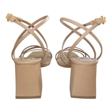 Sandalia Tacón Ancho Alto 7.5 Cm Tiras Delgadas Punta Cuadrada - Caqui - Ver 6