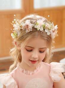 1件女士花环头饰头箍头箍公主超仙丝带珍珠头箍婚礼花儿童头箍珍珠发箍女孩演出甜美配饰韩版超仙新款丝带花礼物 - 彩色 - 查看 3
