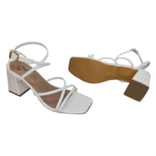 Sandalia Tacón Ancho Alto 7.5 Cm Tiras Delgadas Punta Cuadrada - Blanco - Ver 5