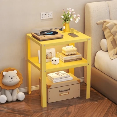 1件家用节省空间落地式简约铁艺艺术床头板置物架、边桌、床头柜、储物架、收纳架、边桌（需安装）