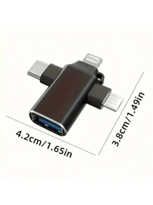 3-In-1 OTG Adapter: Type-C/Micro USB/Lightning To USB 3.0 OTG Converter, USB 3.0 Data Transfer Adapter, No App Required, Suitable For Tablets, Hard Drives, Christmas/Home Gift - Black - View 5