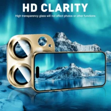 1 pieza Protector de pantalla de lente de cámara de vidrio y metal compatible con iPhone 16 15 Pro Max 14 Plus 13 12 Mini 11 Pro Max, película protectora de lente de cámara anti-arañazos aplicable a protección diaria, oficina, hogar, protector de cámara de teléfono a prueba de agua, a prueba de golpes y resistente a arañazos - Dorado - Ver 3