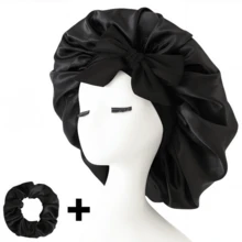 Set de 2 piezas Gorro de satén suave y sedoso con estampado floral y scrunchies para dormir por la noche, gorro de cabello de satén suave, con correas ajustables y banda de amarre con estilo - Multicolor - Ver 10