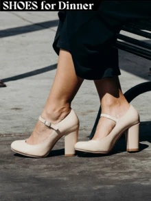 Women's White Wine Rose Gold Black Taupe Beige Grey Lipstick Natural Snake Mary Jane Pumps – Round Toe Ankle Strap Vintage Dress Heels [Size Up Half Size] - 深米色純素專利 - 查看 1