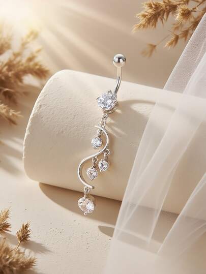 1pc Sexy Spiral Zirconia Navel Ring, Body Piercing Jewelry For Women, Party Accessory