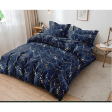 4 Pcs Complete Bedding Sets With Marble Design - White with gold marble design - View 1