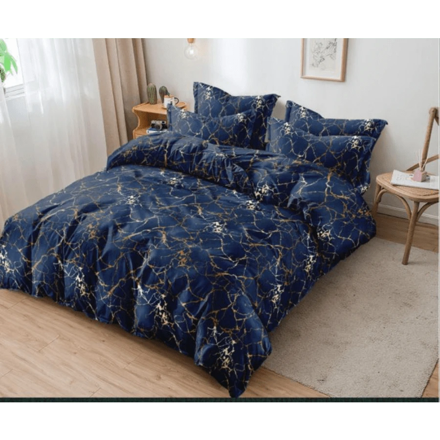 4 Pcs Complete Bedding Sets With Marble Design - White with gold marble design - View 1