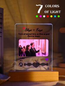 一款定制音乐LED夜灯，定制LED音乐牌匾，带照片和木质底座的个性化LED灯，个性化歌曲亚克力牌匾，定制照片歌曲灯，音乐照片牌匾礼品，发光音乐牌匾，情人节礼物，情侣礼物，结婚一周年纪念礼物，乔迁礼物，圣诞节礼物（送给男友/女友/妻子/丈夫），家居装饰客厅 - 小方 1p+方圖音樂4 - 查看 12